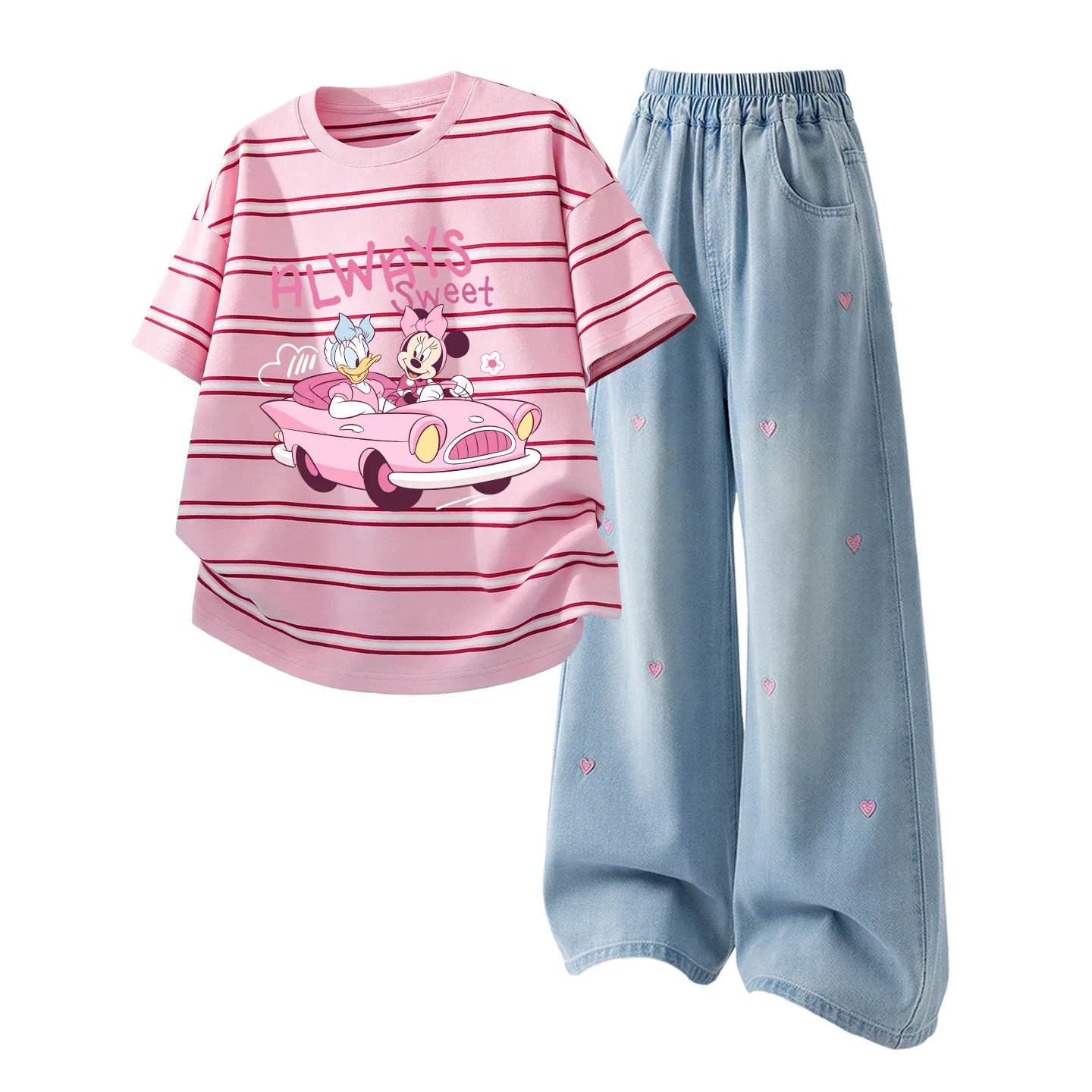 Детский спортивный костюм Casual Sportswear 2 Piece Set Disney, Di Super Car Pink Brown+Solid Color Denim Light Blue