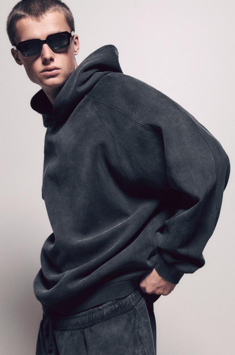 

Толстовка с капюшоном из стираного интерлока Pull And Bear, серый