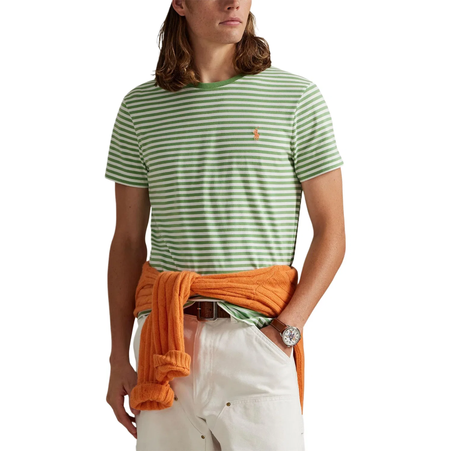 Футболка полосатая Polo Ralph Lauren зеленая — фото 4