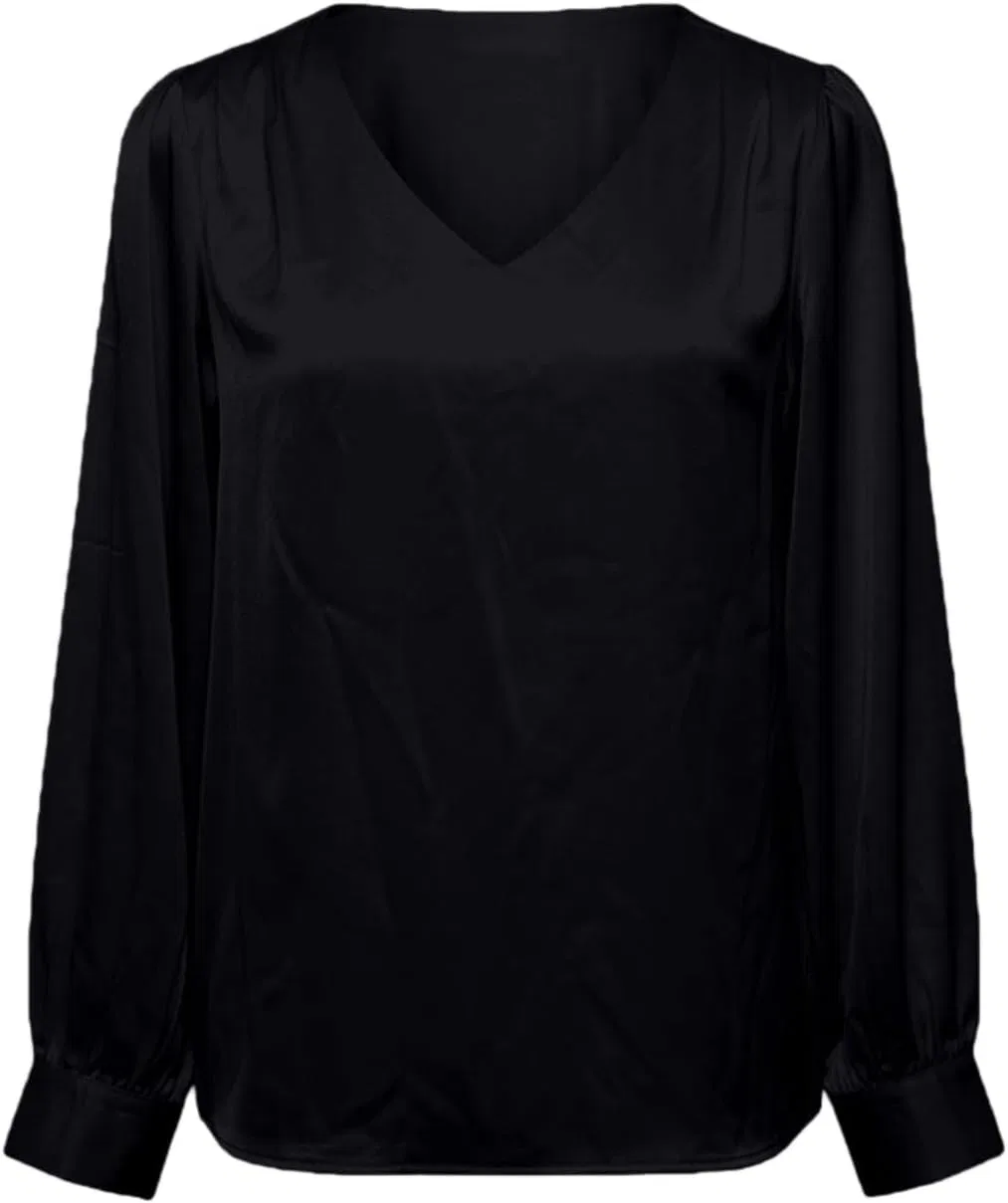 Блуза сатиновая, женская, Button-down shirt, черный — фото 3