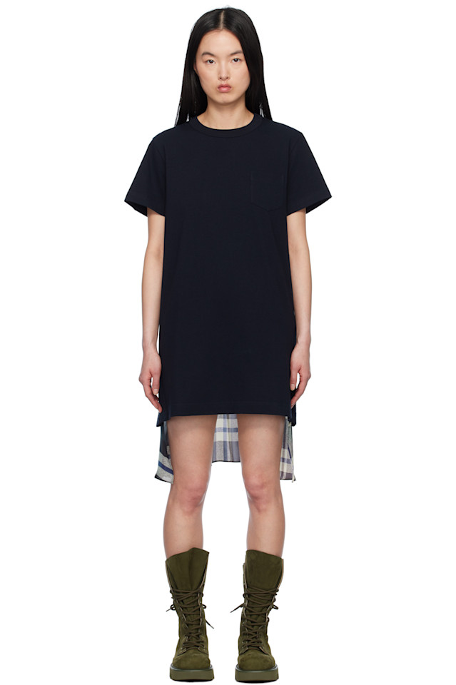 

Мини-платье из хлопкового джерси в клетку Sacai, мультиколор