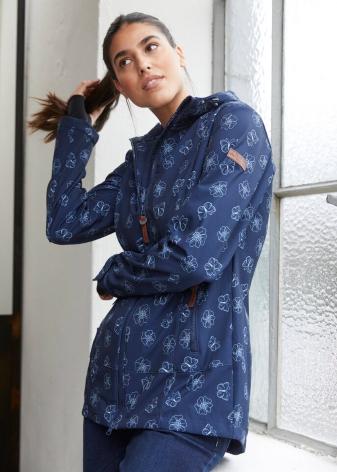 Куртка softshell с цветочным узором водоотталкивающая Bpc Bonprix Collection, синий — фото 2
