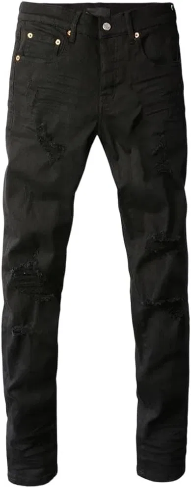 Джинсы скинни Men's Jeans Black Distressed High Stretch Skinny Button Fly Ripped Trousers, 9022