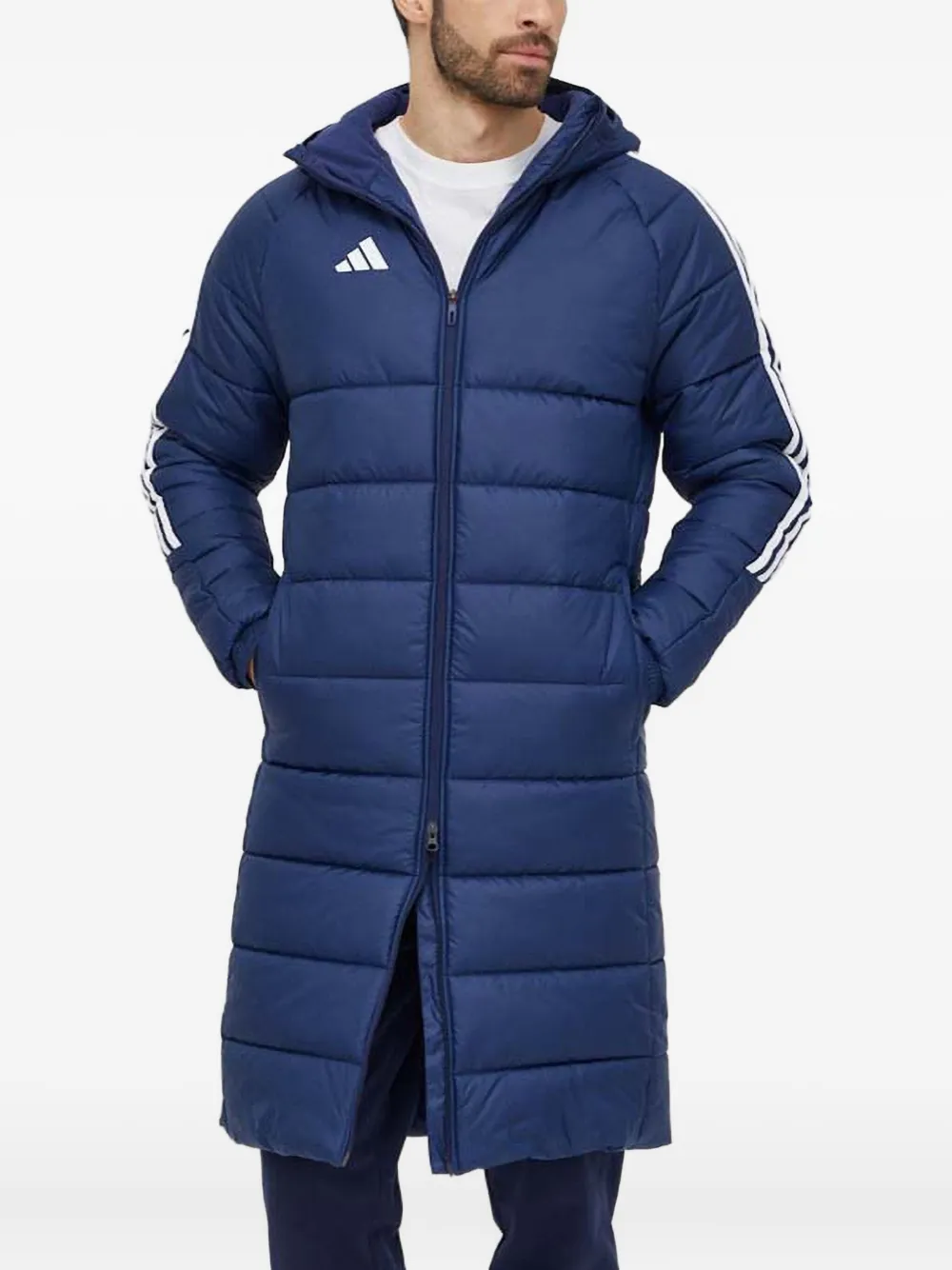 

Стеганое пальто с тремя полосками adidas, синий