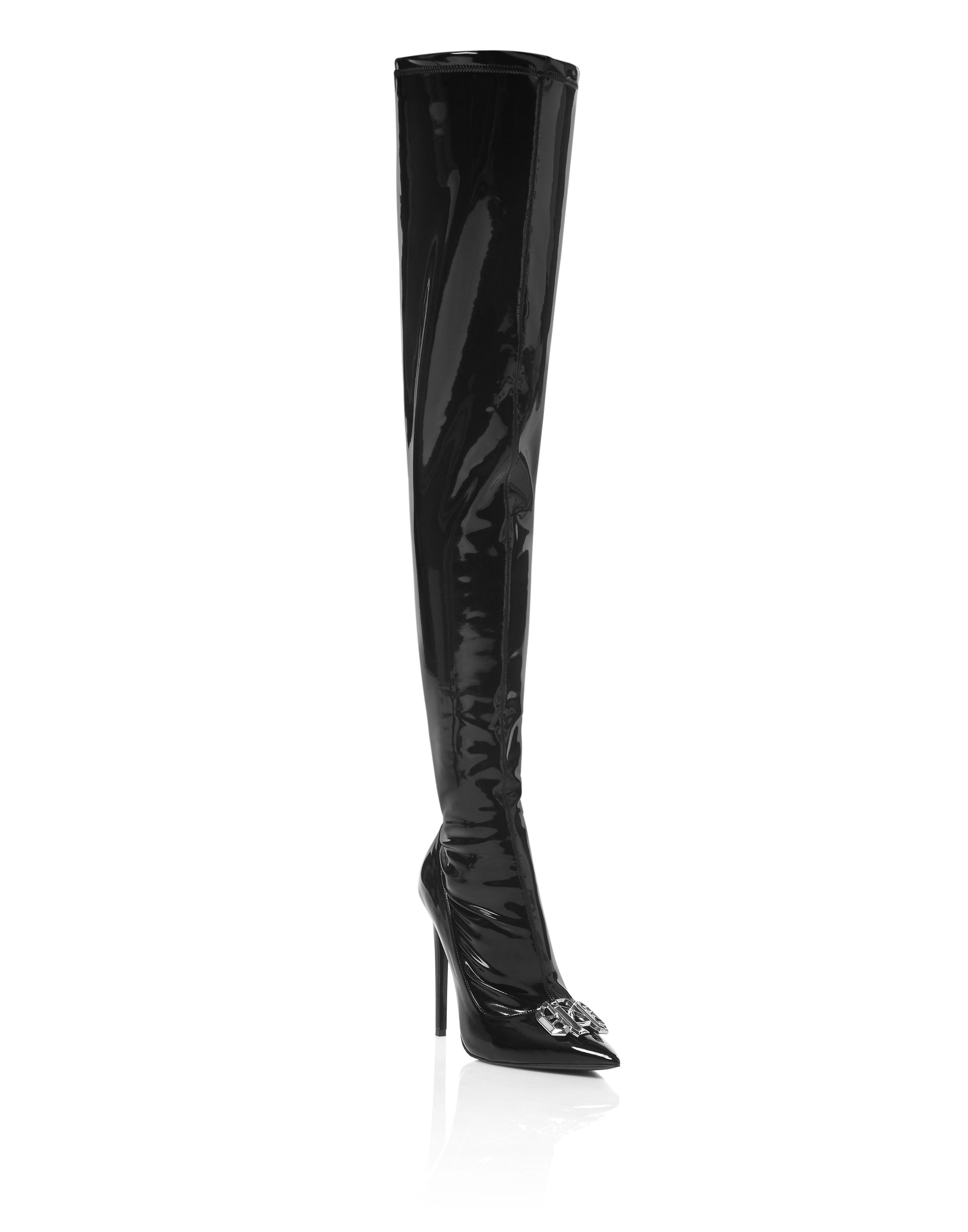 Латексные высокие ботфорты на шпильке Gothic Plein PHILIPP PLEIN, черный