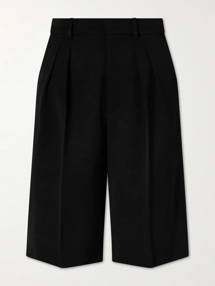 Шерстяные капри прямого кроя SAINT LAURENT, черный