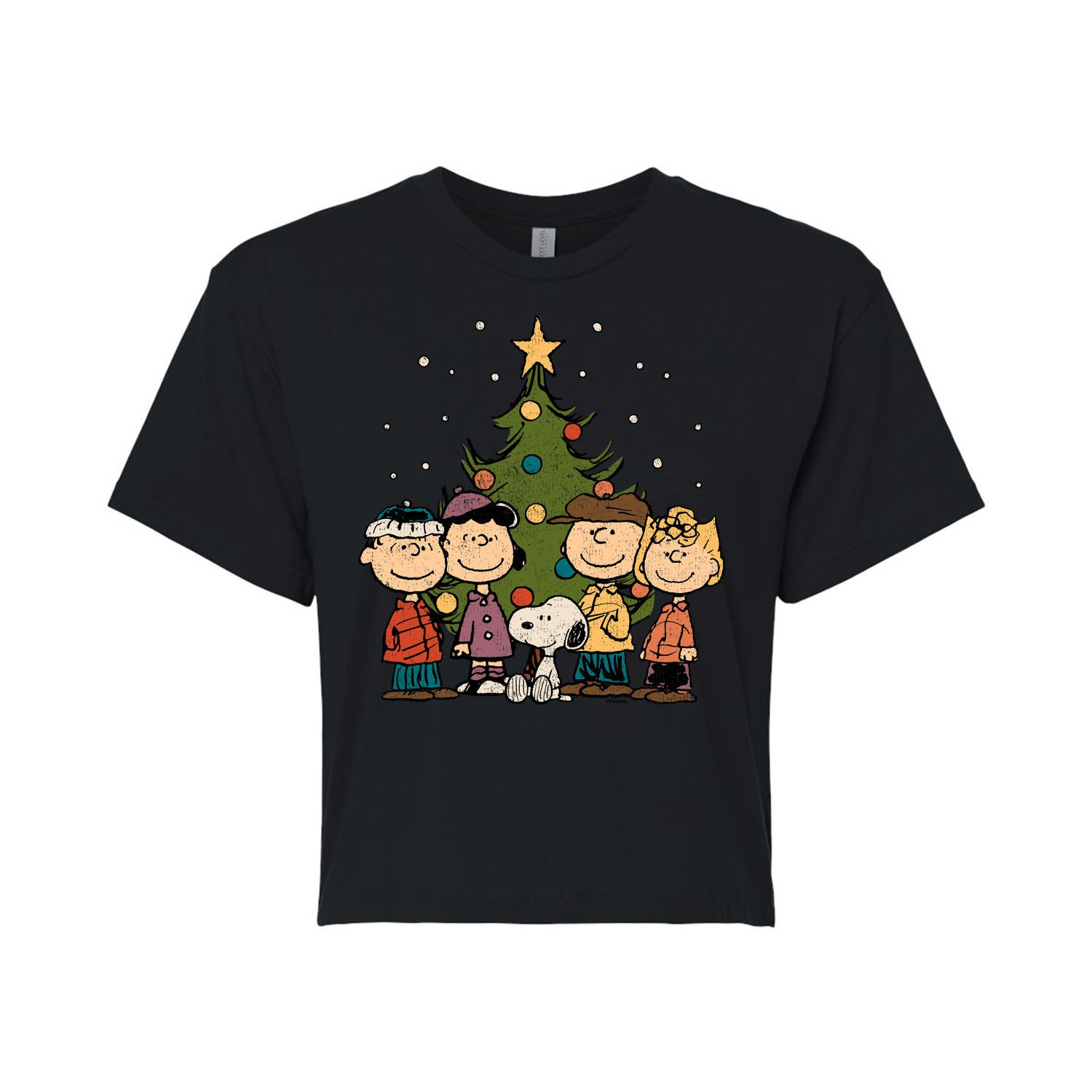 

Укороченная рождественская футболка с рисунком Peanuts для детей Juniors Licensed Character, черный