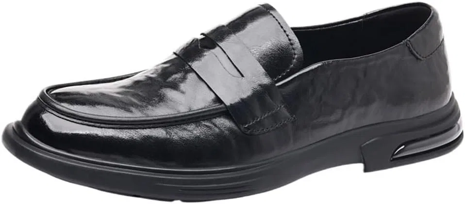 Лоферы кожаные винтажные мужские на каблуке, Black UOPYNE