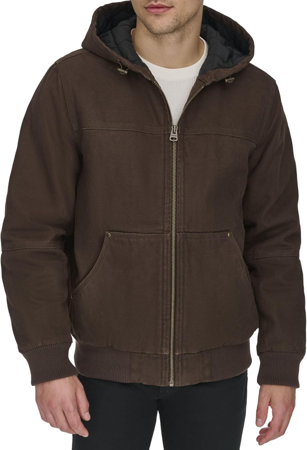 

Мужская рабочая куртка-бомбер Levi's из хлопчатобумажной ткани с капюшоном (стандартные размеры, большие и высокие), Chocolate Brown Quilted