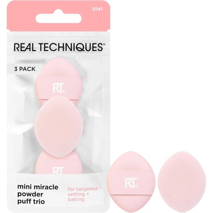 

Мини-пуховка Miracle Powder Puff Trio для фиксации и запекания рассыпчатой и компактной пудры, точечное нанесение под глаза и на недостатки Real Techniques