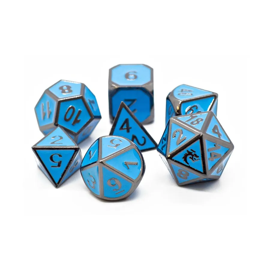 

Набор Poly — бирюзовый с черным никелем (7), Metal Dice - Elven Forged