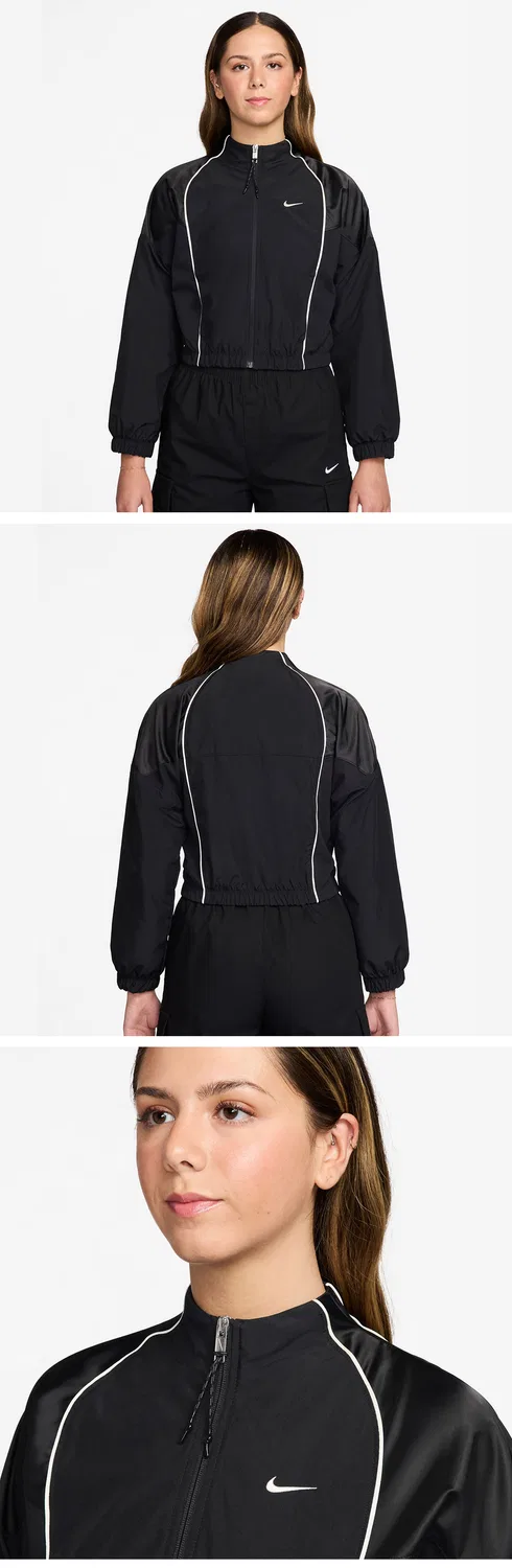 Женская укороченная спортивная куртка Nike Sportswear чёрная с белым — фото 2