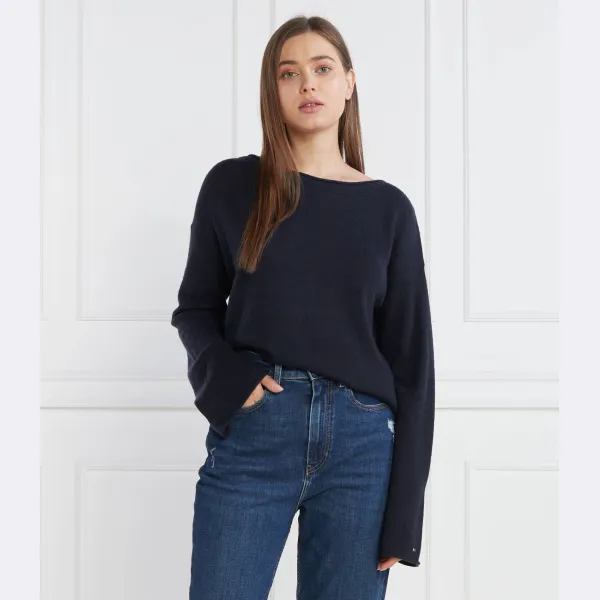 Шерстяной свитер свободного кроя цвета «лодочка-нк» Tommy Hilfiger, синий — фото 2