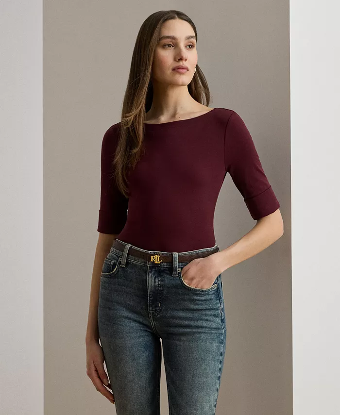 

Футболка из стрейч-хлопка с лодочкой Lauren Ralph Lauren, коричневый/бежевый
