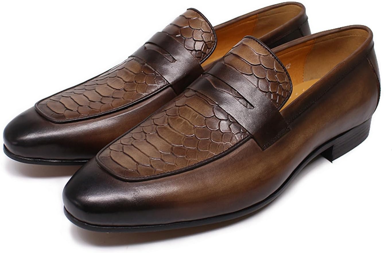 

Мужские лоферы Santimon из кожи с принтом змеи, роскошные ручной работы, повседневные и деловые с ремешком для монетки, для бизнеса и свадеб, Coffee