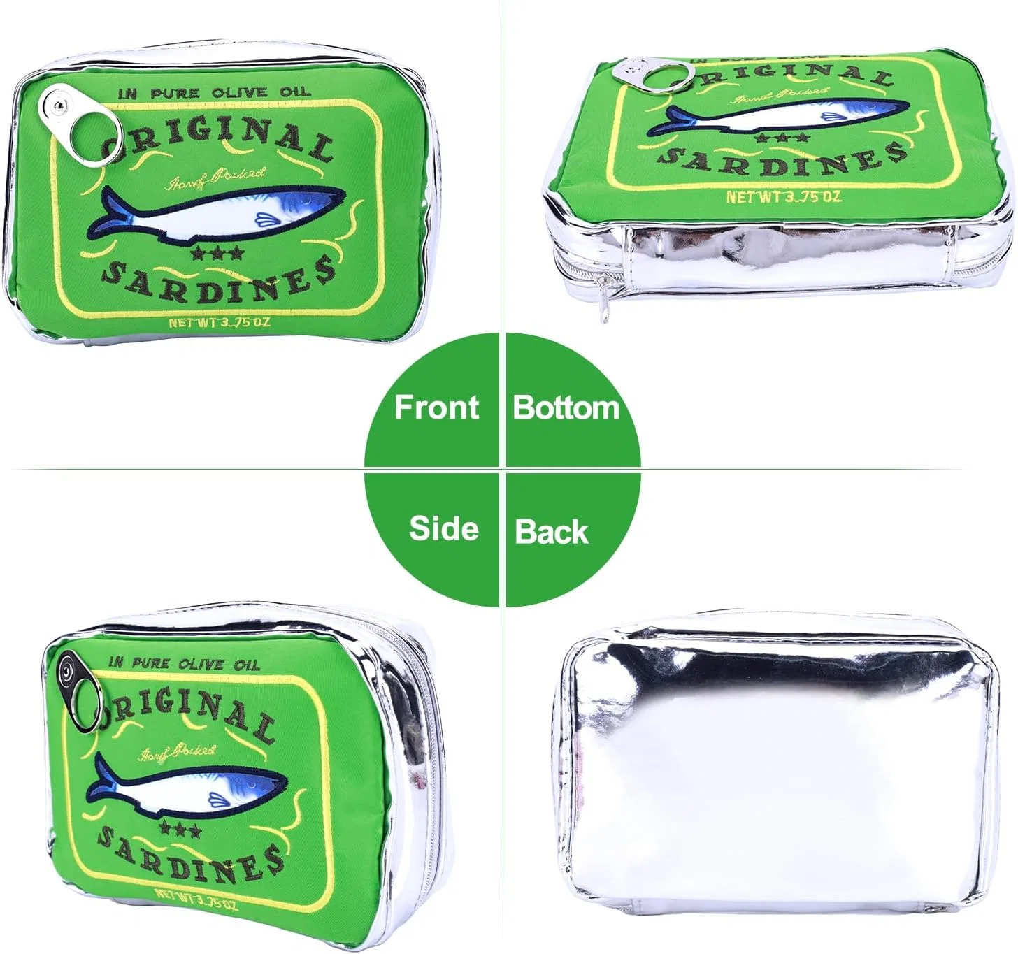 Косметичка-пенал «Сардина» из искусственной кожи Azuraokey, 1Pc Green — фото 3