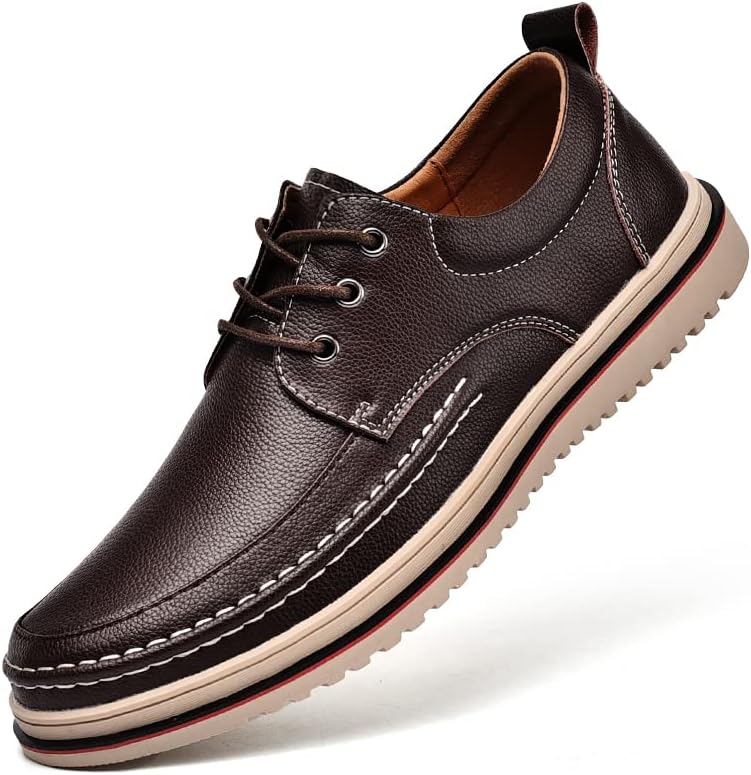 

Мужские кожаные модные оксфорды на шнуровке, легкие и дышащие, для улицы, повседневной носки, низкие, для ходьбы, вечеринок, делового и рабочей обуви Lhyxu, коричневый