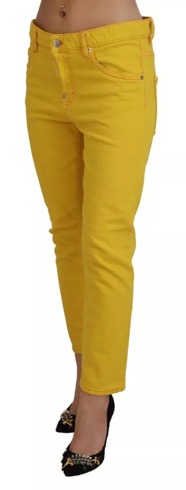Желтые хлопковые укороченные джинсы с заниженной талией Cool Girl Dsquared2 — фото 2