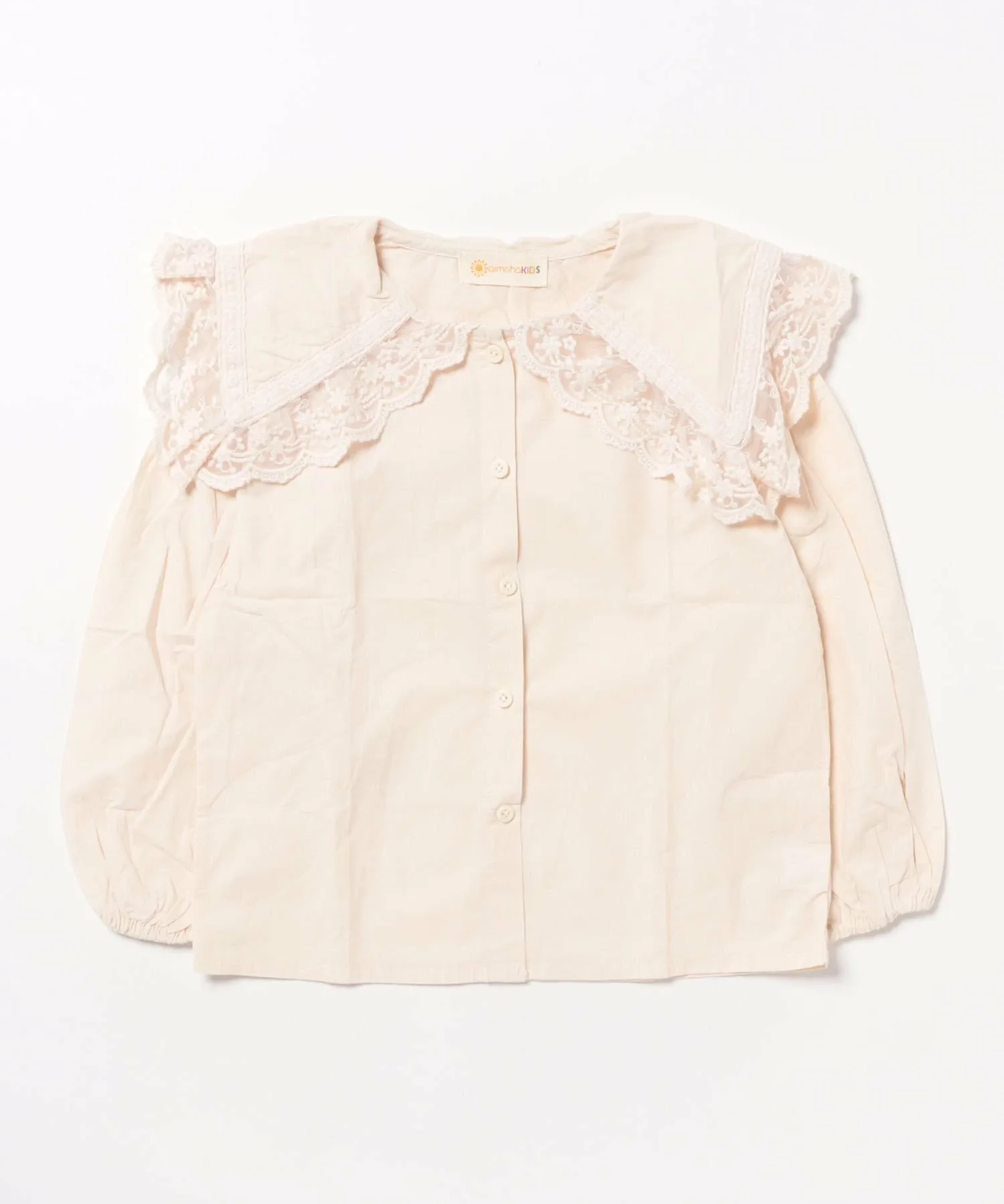 Хлопковая блузка с кружевным воротником Aimoha Kids, Light beige — фото 4