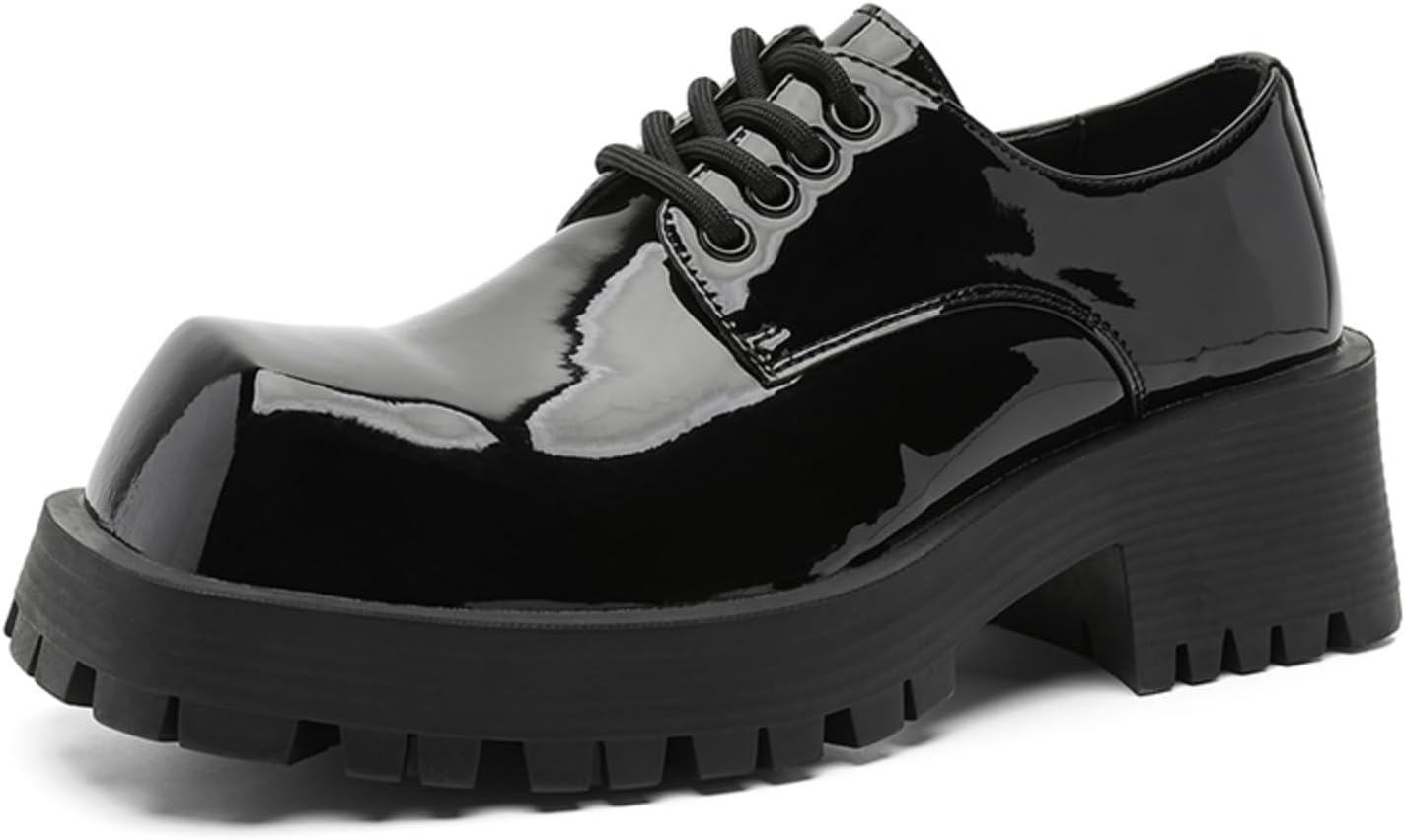 

Мужские оксфорды на массивной платформе из градиентной лакированной кожи, с квадратным носком, низкие, на шнуровке, дерби, с противоскользящей подошвой, удобные, легкие, деловые туфли для работы в офисе, улицы, моды и вечеринок Yrzhgdl, черный