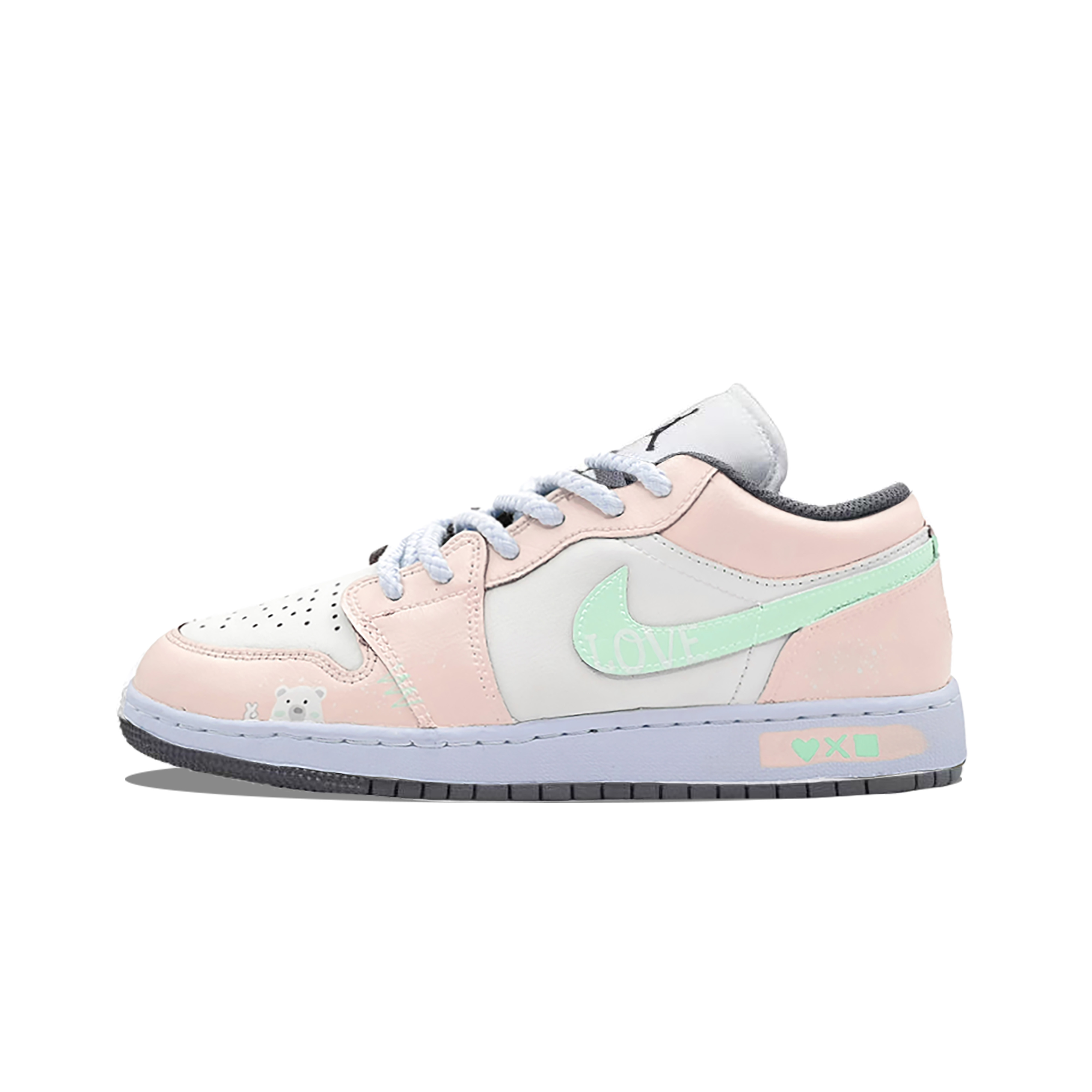 

Jordan Air 1 Peach Bear Low top детские скейтбординг кроссовки Gray Pink для подростков