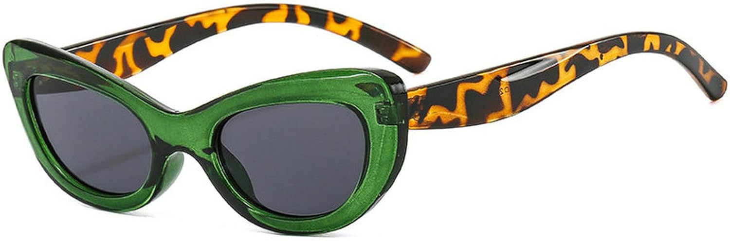 

COTIA Модные маленькие солнцезащитные очки «кошачий глаз» для женщин, ретро, ​​милые градиентные, с защитой от УФ-излучения UV400, модные зеленые солнцезащитные очки с леопардовым принтом, Green Leopard
