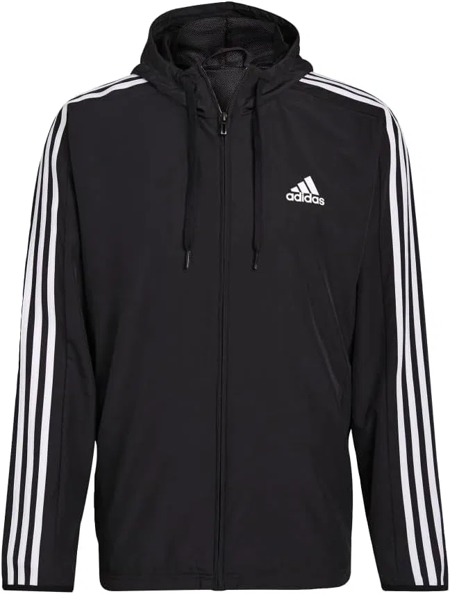 Мужская ветровка adidas с тремя полосками, тканая, спортивная, повседневная, комфортная, с использованием современных технологий - черная