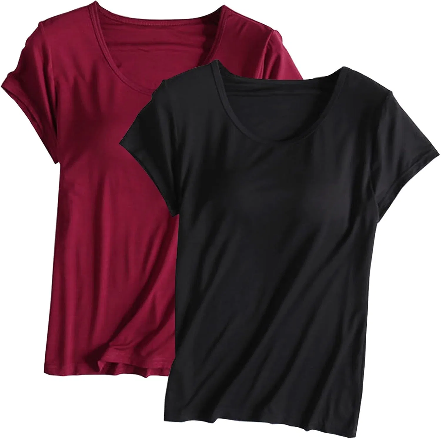Футболка с встроенным бюстгальтером для женщин, 2 шт, Black+Wine