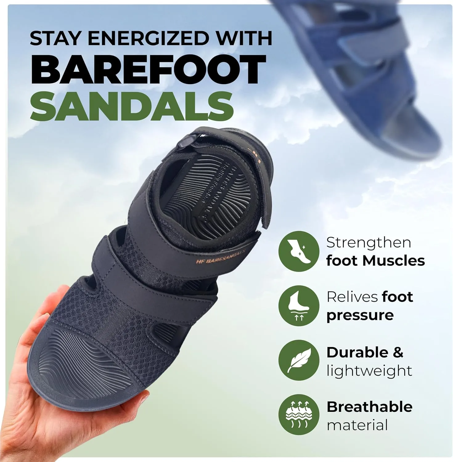 Сандалии Hike Footwear HF Baresandals IV - легкие, удобные сандалии для активной ходьбы в повседневной жизни, с нулевым перепадом высоты подошвы, обеспечивающие комфорт во всех технологиях дня, унисекс, синий — фото 4