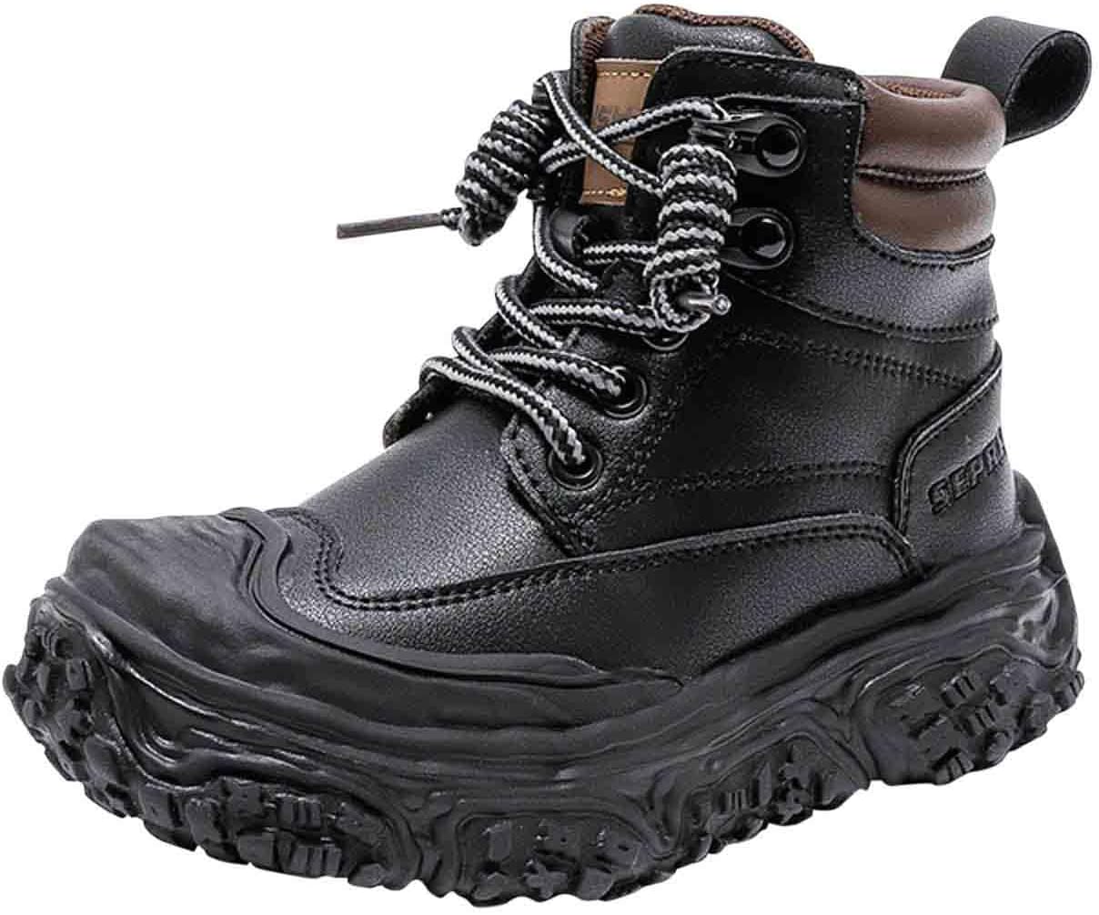 

Детские модные ботильоны на шнуровке с боковой молнией, стильные короткие ботинки на толстой подошве, винтажные ездовые ботиночки Generic, Black