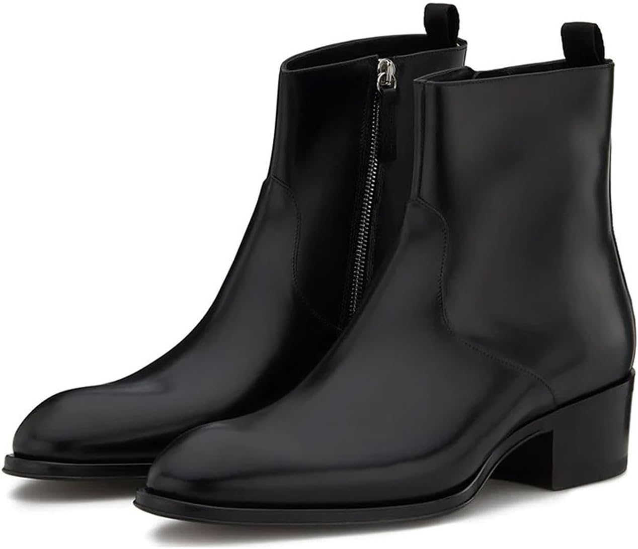 

Мужские ботинки-чиксы Santimon из полированной черной натуральной кожи, модные классические с боковой молнией, вестерн с блочным каблуком для официальной, деловой и повседневной носки