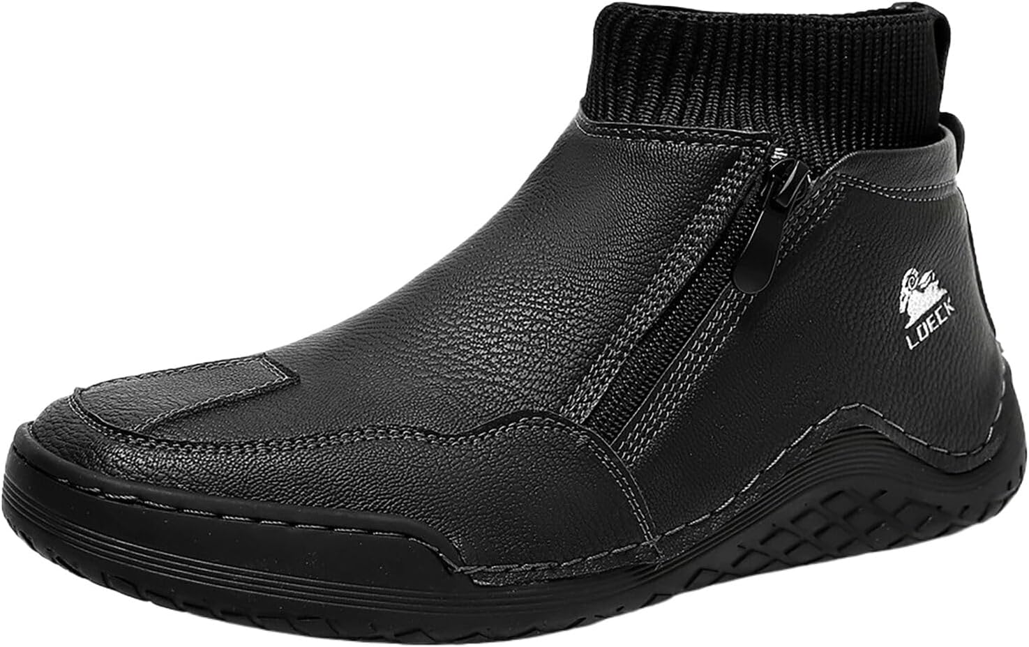 

Мужские зимние сапоги водонепроницаемые утепленные меховой подкладкой, вязаные голенища, с молнией, для холодной погоды, противоскользящие, удобные, на легкой подошве, походные Generic, черный