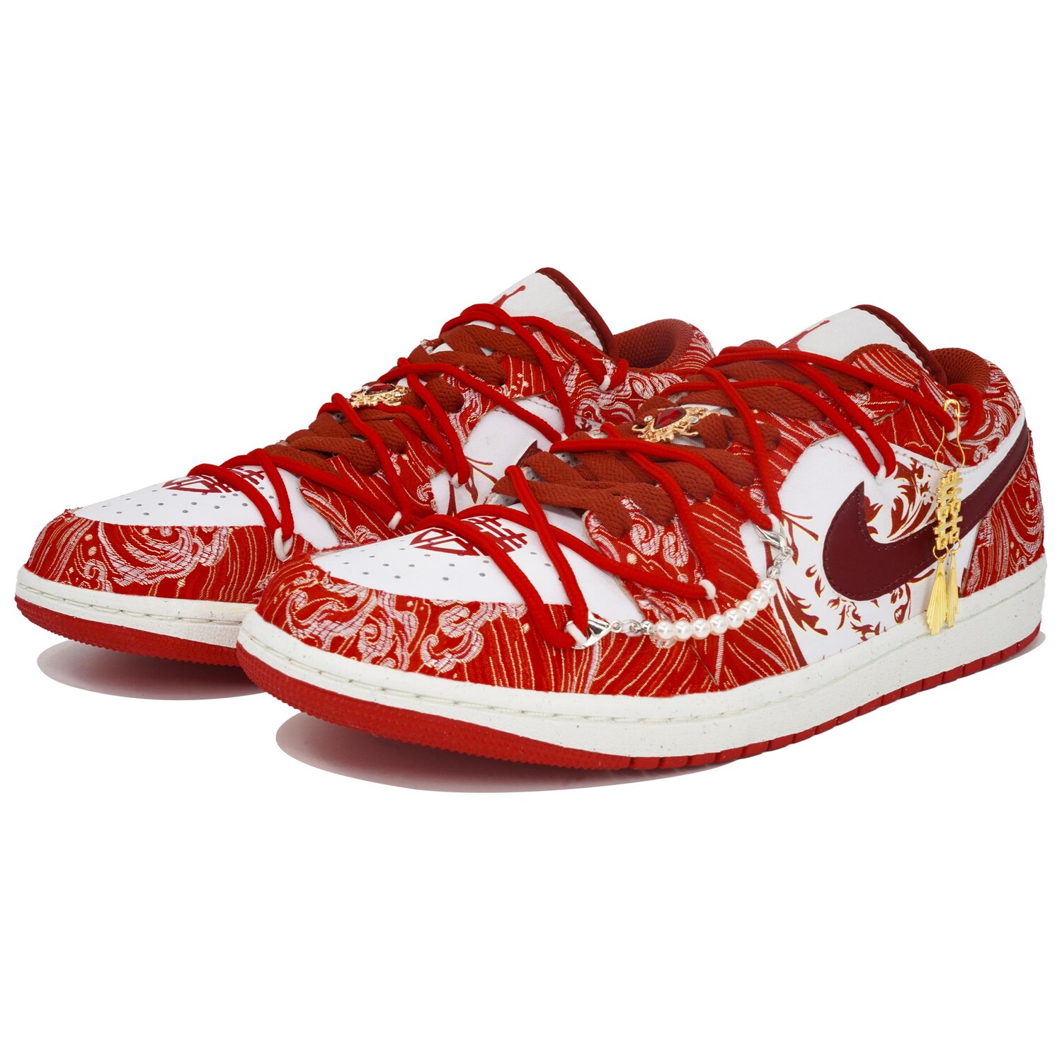 Кроссовки Air Jordan 1 Vintage Basketball Shoes Women's Low-top Gold, красный — фото 4