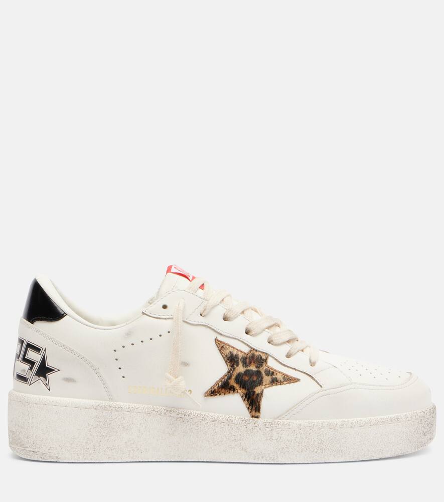 Кожаные кроссовки Ball Star на платформе Golden Goose, White/Beige Brown Leo/Blk — фото 4