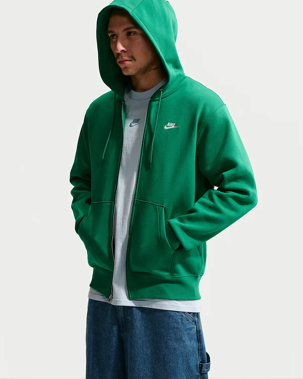 Мужская флисовая кофта на молнии Nike Club, Malachite/Malachite/White — фото 3