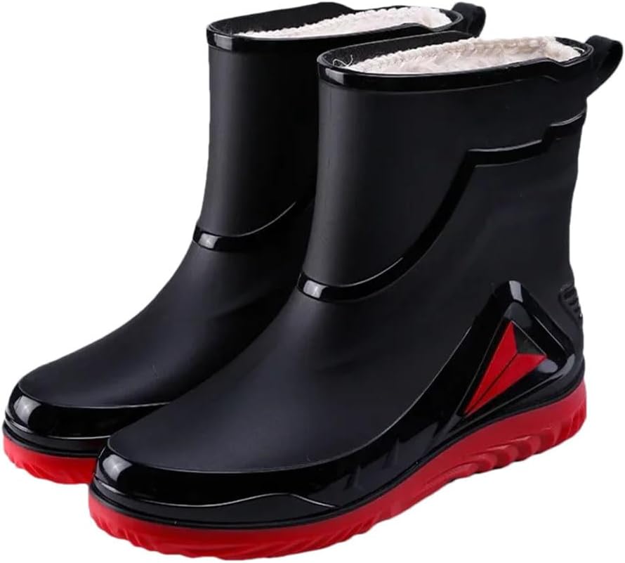 

Мужские водонепроницаемые дождевые ботинки для улицы, противоскользящие туфли, утепленные флисом, хлопковые теплые дождевые сапоги, обувь для кухни Generic, красный