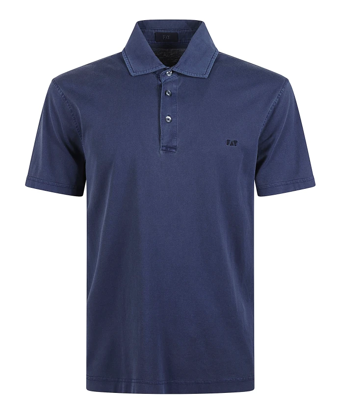 

Бежевая хлопковая рубашка-поло с логотипом Fay, синий