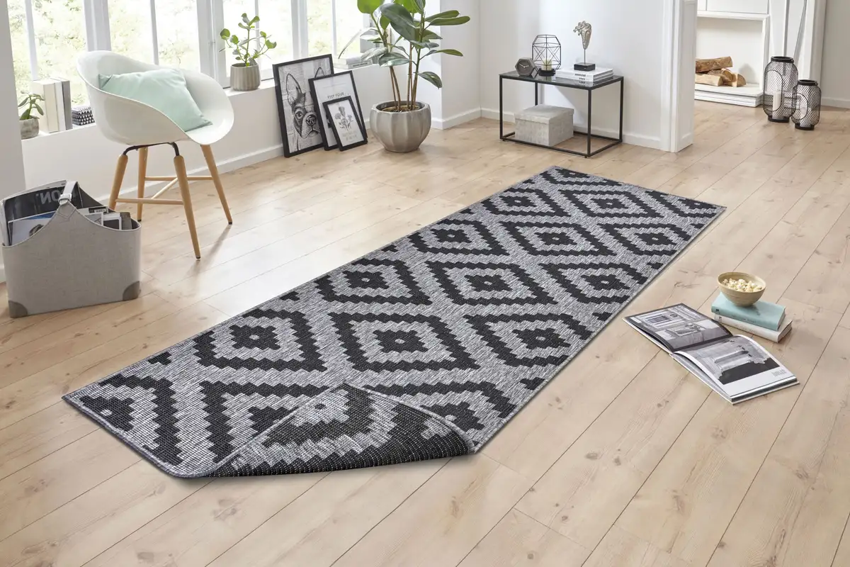

Двусторонний ковер NORTHRUGS 80х350 см, темно-синий/серебристый