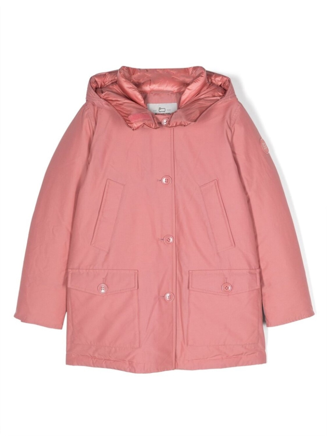 

Woolrich Kids однобортное пальто с нашивкой-логотипом, розовый