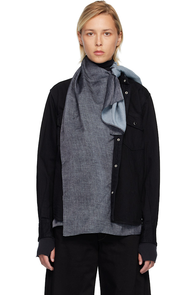 

Рубашка из атласа и джинсовой ткани Sacai, черный