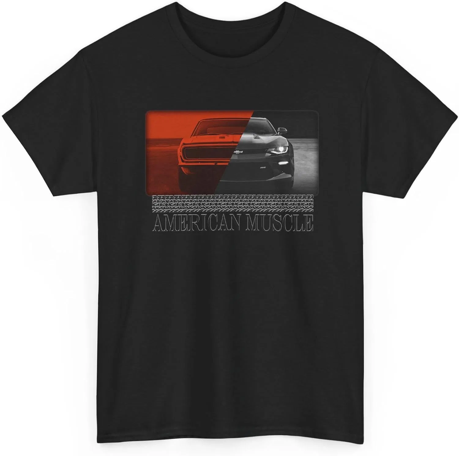 Футболка унисекс из плотного хлопка с изображением американского маслкара Camaro SS RS Classic Current Evolution