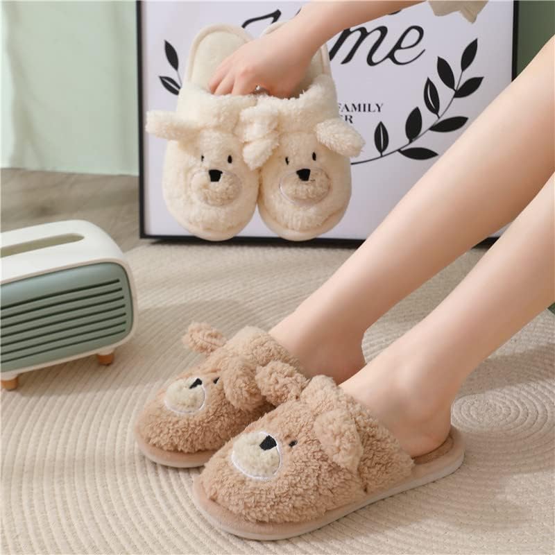 Тапочки Loizziuy Cute Bear милые плюшевые тапочки для женщин и мужчин, теплые зимние тапочки с эффектом памяти, мягкие теплые домашние ботинки, белый — фото 2