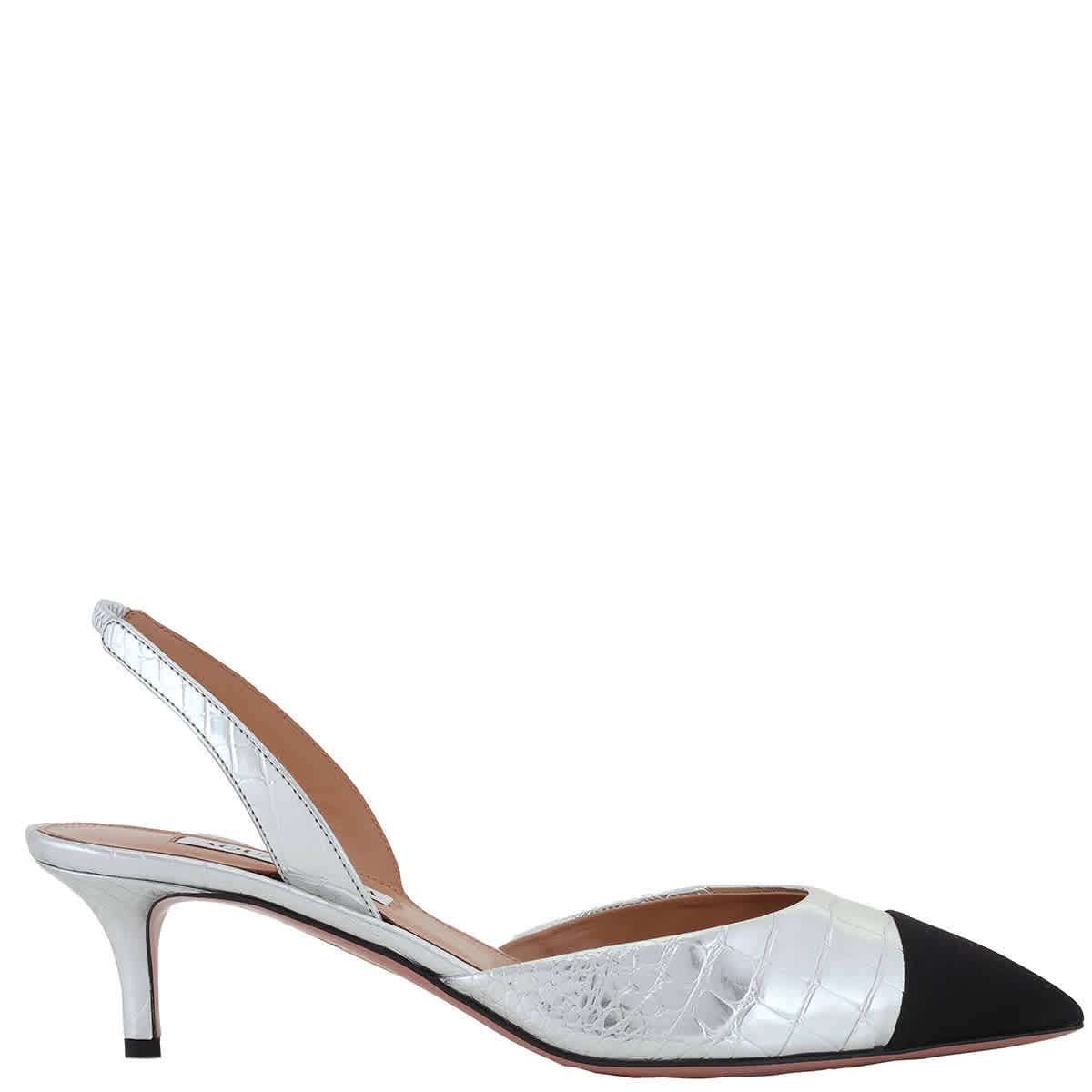 Туфли-лодочки Aquazzura Milanese Tallow Slingback, серебряный/черный