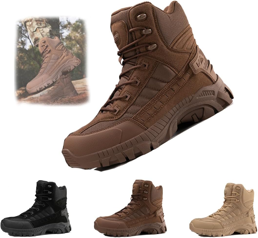 

Мужские водонепроницаемые ботинки, легкие, с нескользящей подошвой, для активного отдыха и походов, повседневные, дышащие, высокие тактические военные ботинки, ортопедическая обувь для ходьбы Generic, коричневый