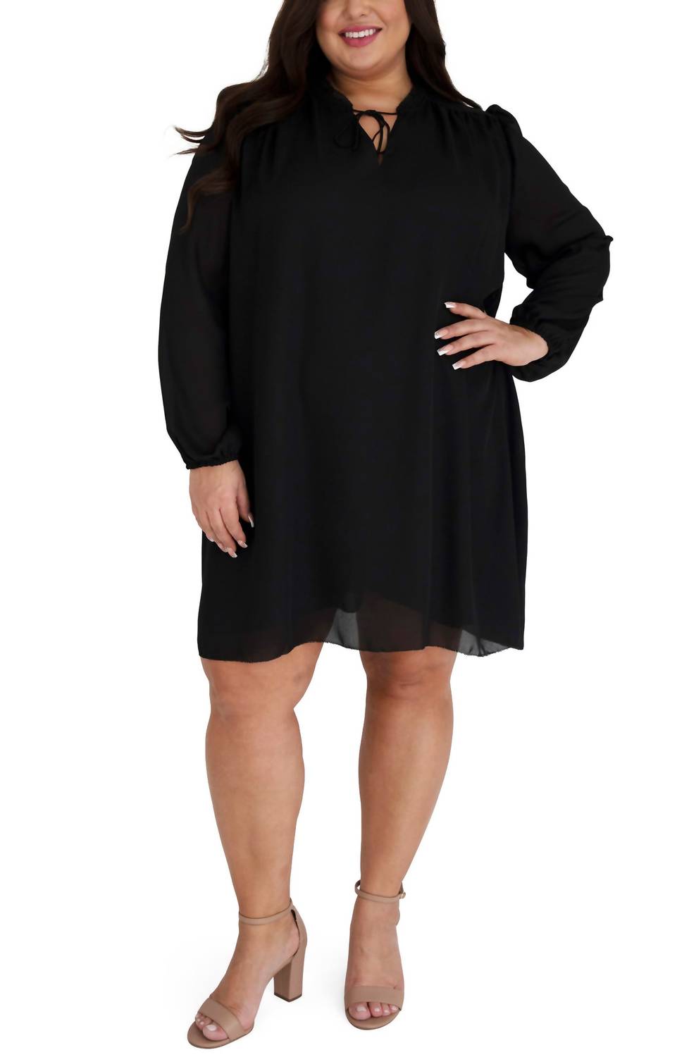 

Платье с рукавами-бишопами и завязкой на шее, черное Mar, черный