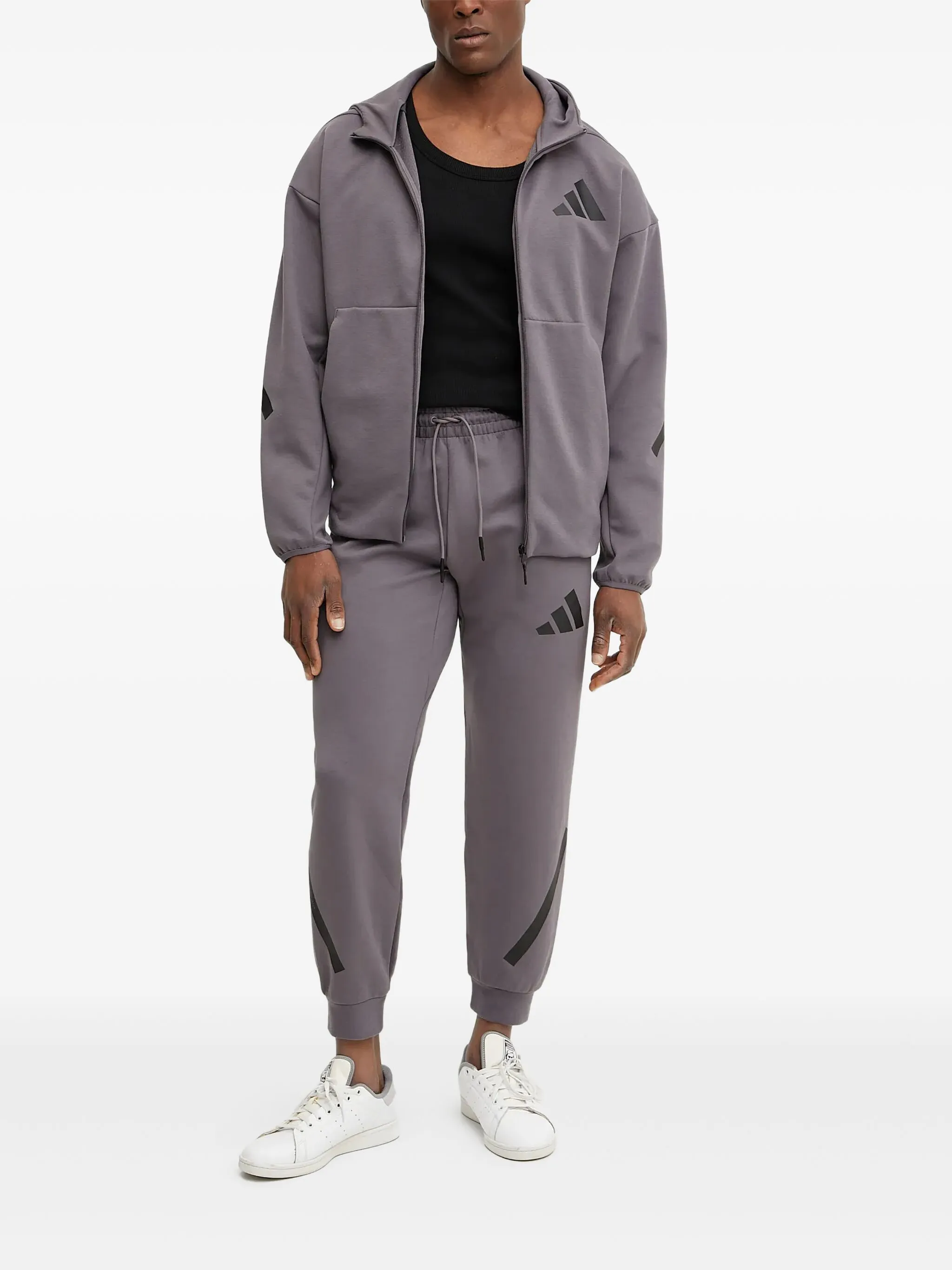 

Куртка на молнии с капюшоном и логотипом Adidas, серый