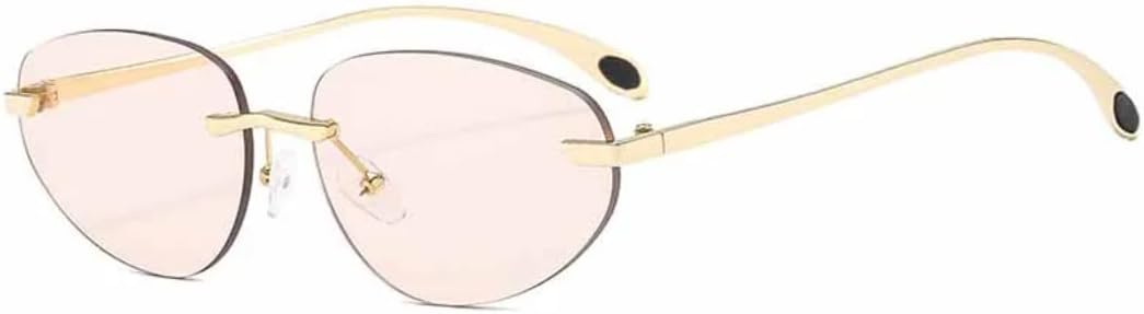 

Модные овальные солнцезащитные очки без оправы для женщин, роскошные металлические, небольшие, для мужчин, для путешествий, защита от УФ-излучения UV400 TVTBBVV, Gold Champagne