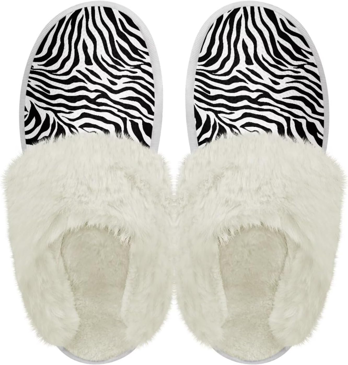 

Шлепанцы с пушистой отделкой Chaqlin для женщин и мужчин, широкие для дома, с толстой подошвой, фланелевые, для улицы и дома, противоскользящие, зимние теплые тапочки, Zebra Stripes