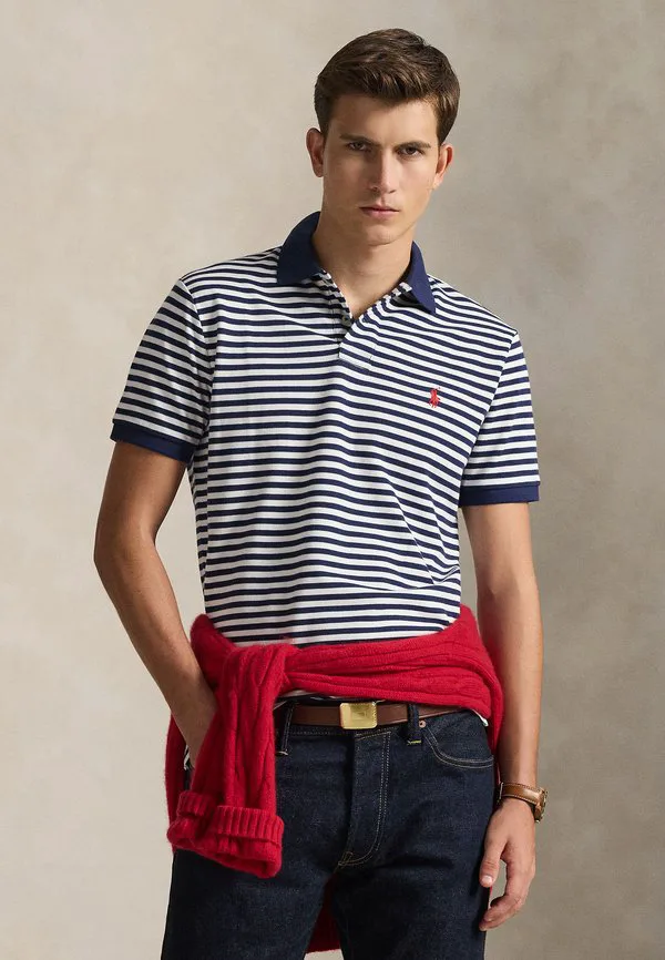 Поло-Рубашка в полоску из сетчатой ткани, приталенного кроя, на заказ. Polo Ralph Lauren, Newport Navy/White