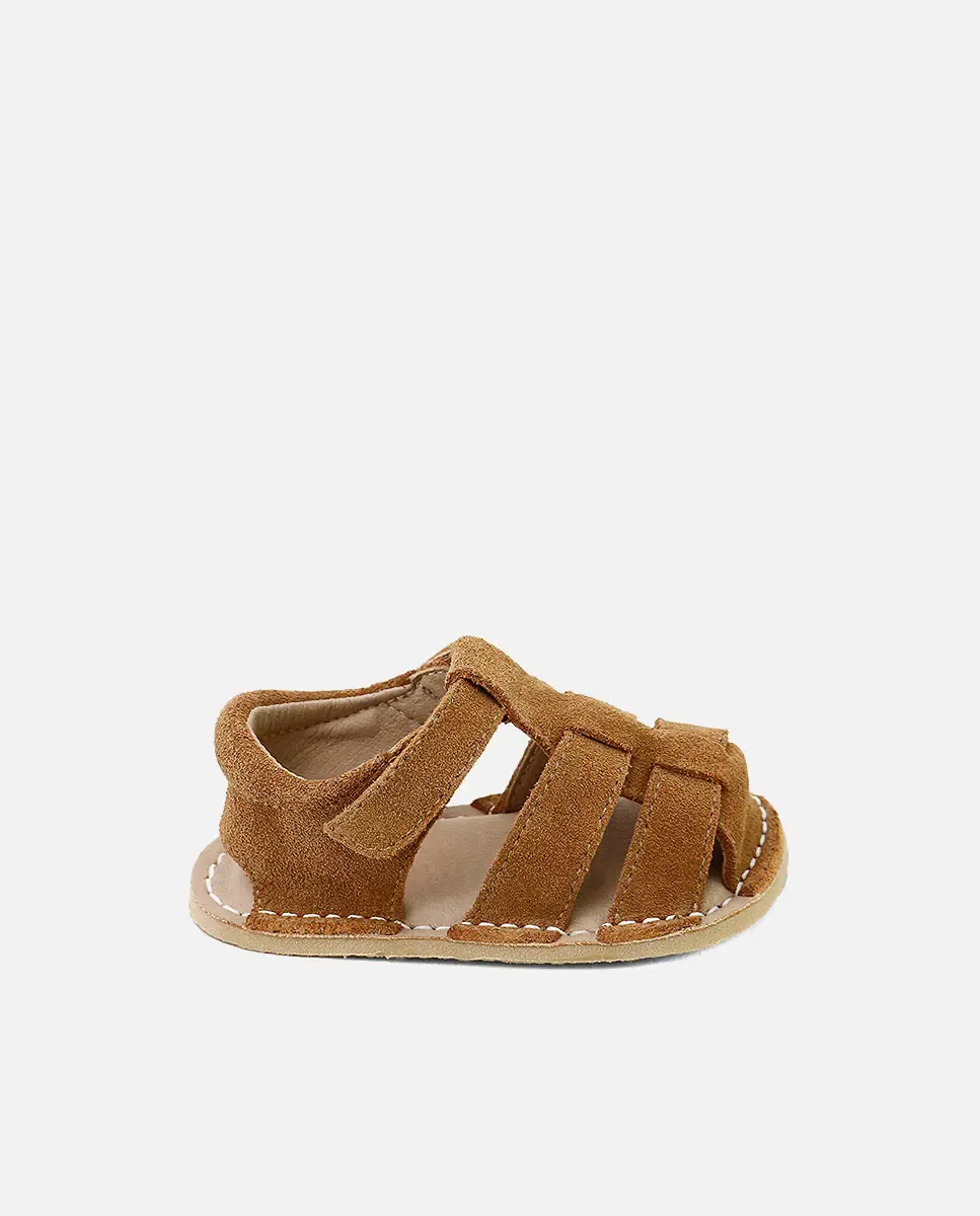 Детские босоножки-крабики barefoot из кожи с застежкой-липучкой Eli 1957, Camel